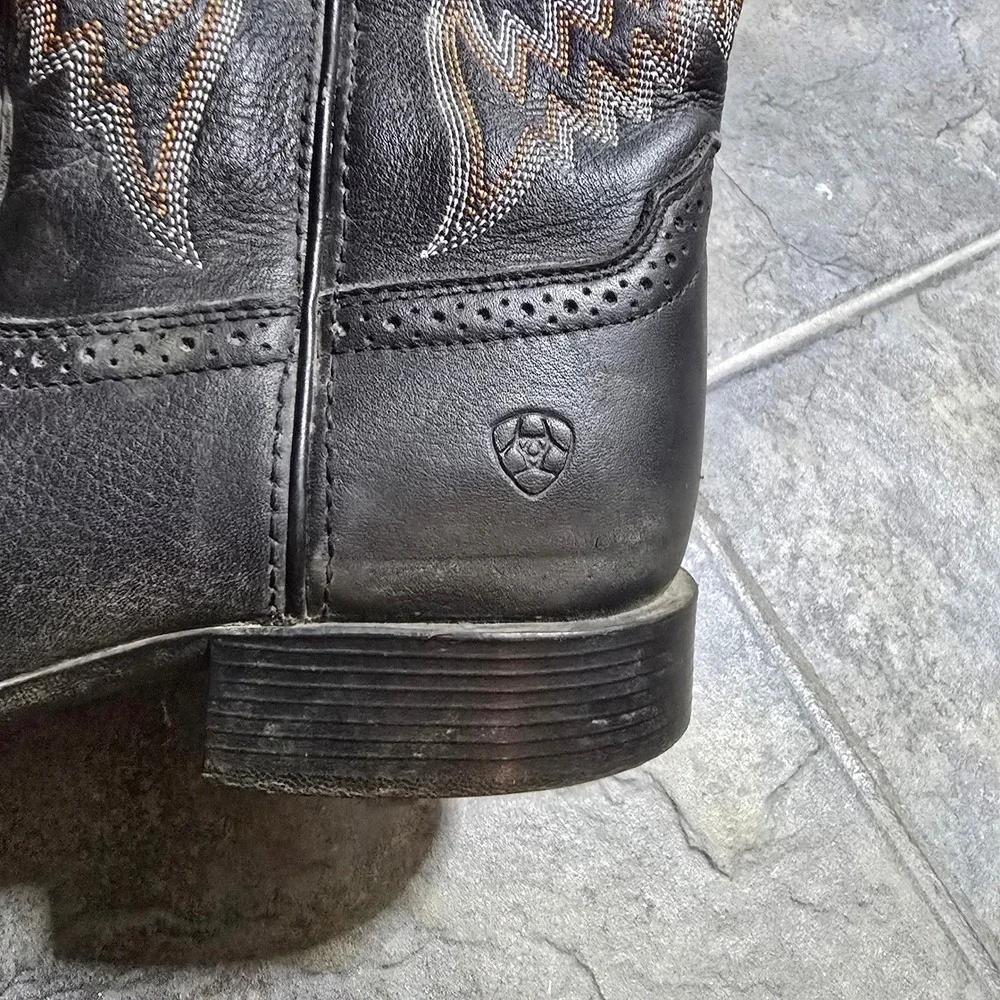 FLAWS Ariat Kids Black Square Toe Cowboy Boots Western Riding Tycoon 4lr US 4